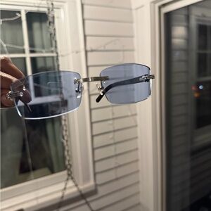 Rimless Blue Tinted Sunglasses